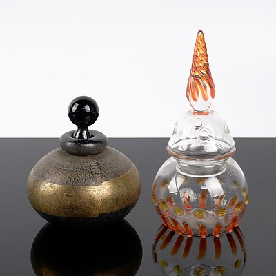 Art Glass Perfume Bottle Signed to Base and a Hand Blown Glass Potpurri Holder
