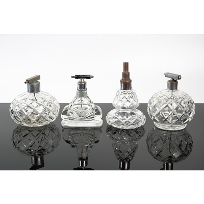 Four Vintage Cut Crystal Perfume Atomisers