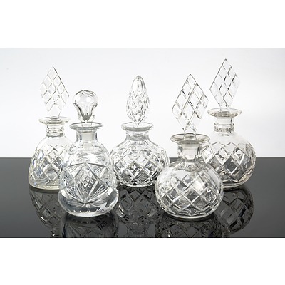 Five Vintage Cut Crystal Perfume Bottles