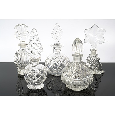 Five Vintage Cut Crystal and Pressed Glass Perfume Bottles