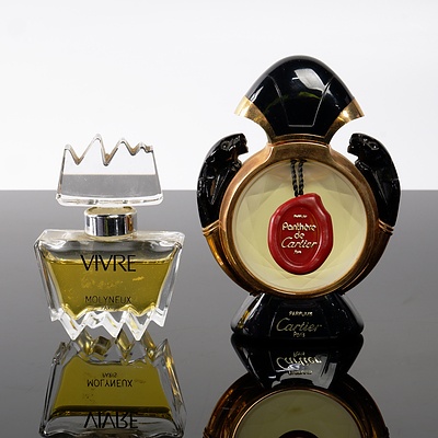 Panthere De Cartier Factice Perfume Bottle 30ml with Contents and Vivre Molyneux of Paris Perfume Bottle (Partially Used)