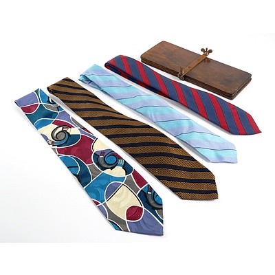 Four Vintage Men's Ties and a Vintage Tie Press