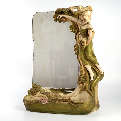 Art Nouveau Royal Dux Figural Vanity Mirror, Early 20th Century
