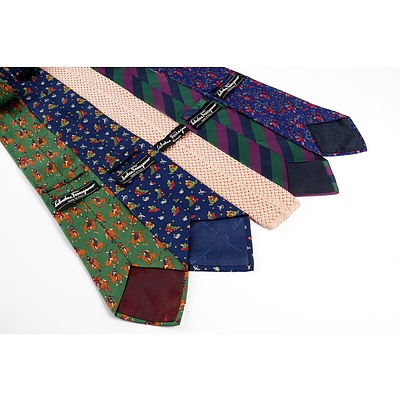 Five Vintage Salvatore Ferragarmo Men's Ties including Three Pure Silk