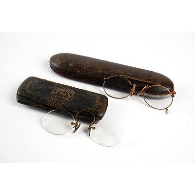 Two Antique Pince Nez Glasses with Cases