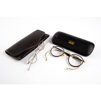 Two Antique Gold Framed Spectacles with Cases