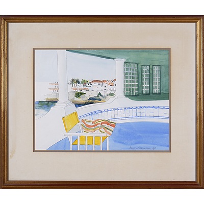 Mary Dickinson (20th Century), Untitled (Balcony View) 1990, Pencil and Watercolour on Paper