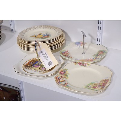 Eleven Royal Falconware Crinoline Lady Plates and Three Cake Plates