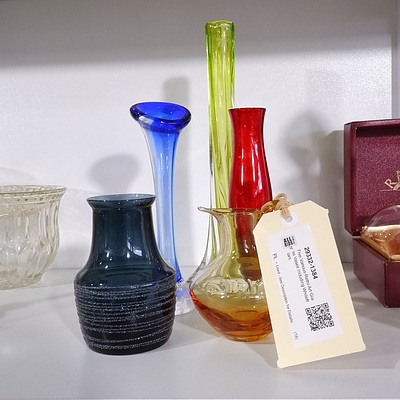 Five Various Retro Art Glass Vases including Whitefriars