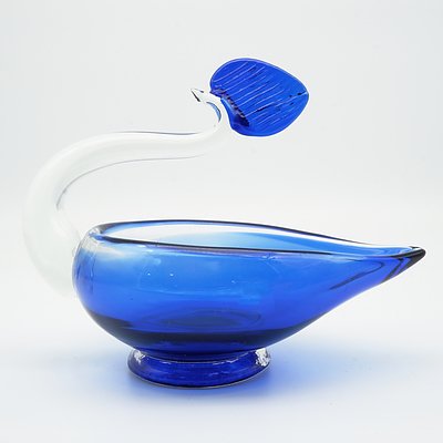 Retro Cobalt Blue Art Cased Swan Ashtray