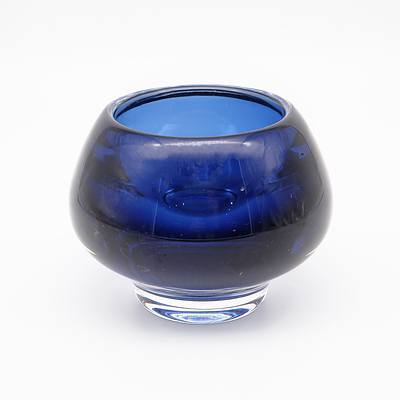 Vintage Cobalt Blue Kosta Boda Glass Bowl - Signed to Base