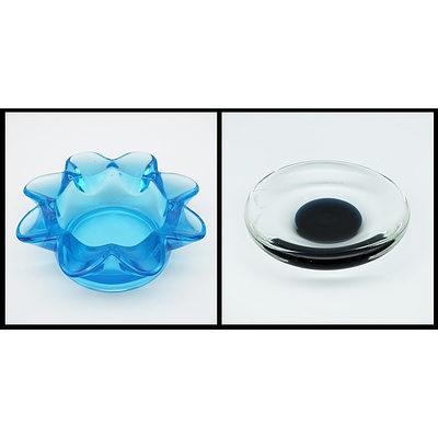 Retro Blue Art Glass Ashtray and Small Dish (2)