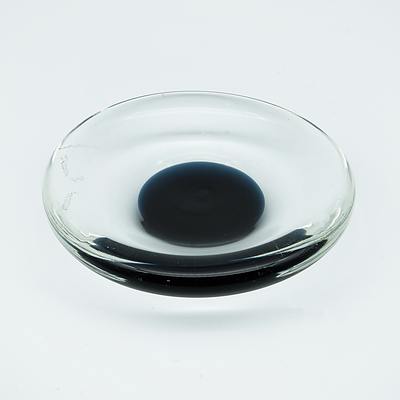 Retro Blue Art Glass Ashtray and Small Dish (2)