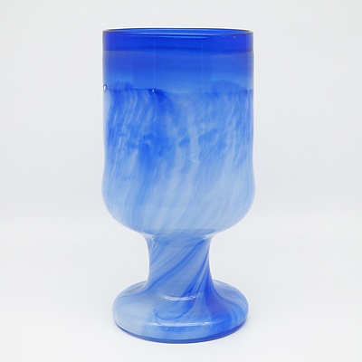 Oiva Toikka Cobalt Blue Glass Pedestal Vase for Nuutajarvi Notsj