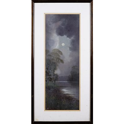 James Hutchings (1872-1962), Moonlight on the River, Pastel on Paper, 48 x 17 cm