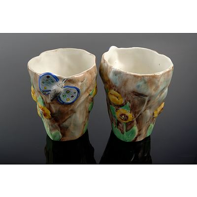 Pair of E. Radford Hand Painted Butterfly Ware Mugs (2)