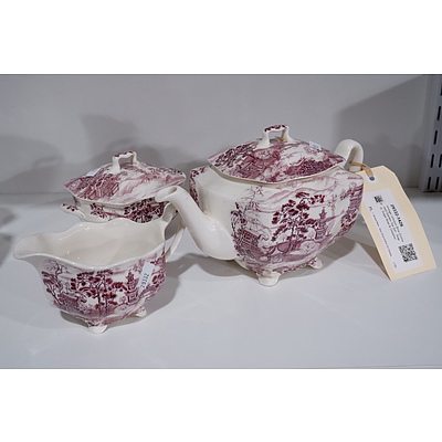 Vintage Johnson Bros Enchanted Garden Tea Set - Teapot, Sugar Bowl & Creamer