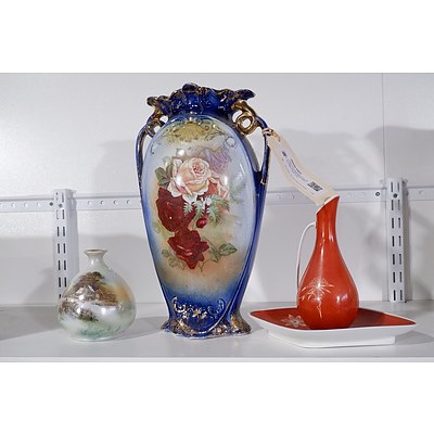 Large Twin Handled Porcelain Vase, Austrian Bud Vase and Alka Jug & Tray