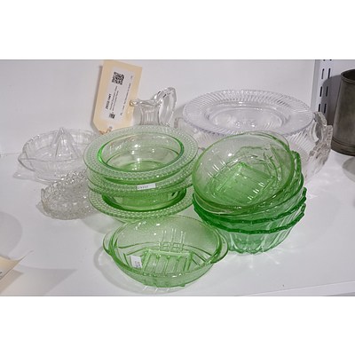Assorted Depression Glass and Cut Crystal Pieces