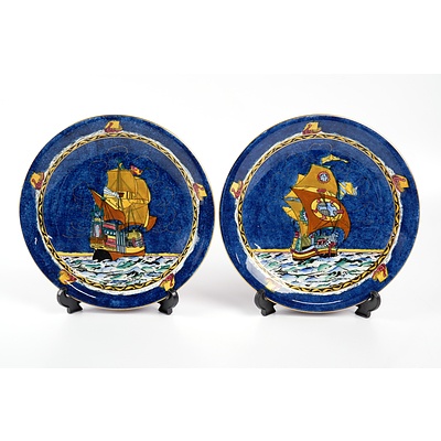 Pair of Grimwades Lustre Plates with Galleon Pattern