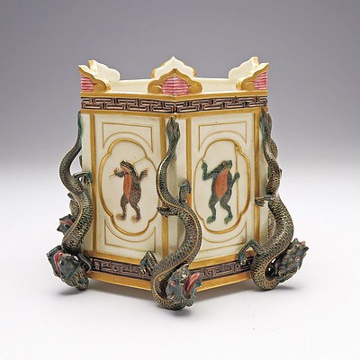 Wonderful Royal Worcester Aesthetic Movement Porcelain Hexagonal Jardiniere, Circa 1874