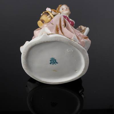 Meissen Seated Lady with Basket Porcelain Figurine