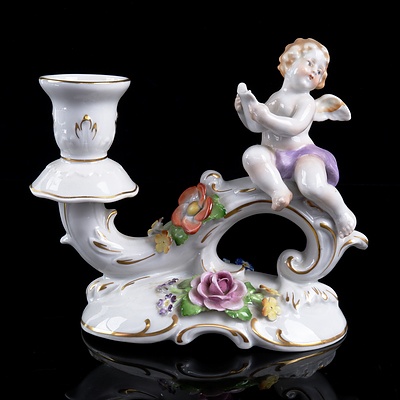 Antique Dresden Porcelain Cherub Candle Holder