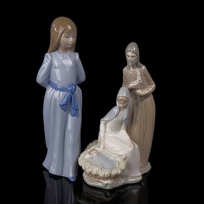 Nao Porcelain Nativity and Girl Figurines (2)