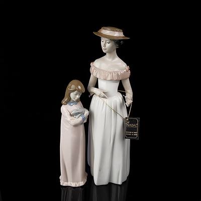 Nadal Girl with Rabbit and Lady with Hat Porcelain Figurines (2)