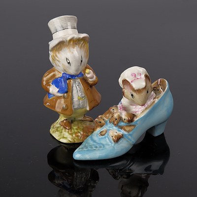 Two Beswick Beatrix Potter Figurines - The Old Woman Who Lived in a Shoe 1959 and Amiable Guinea Pig 1967
