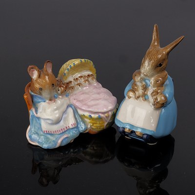 Two Beswick Beatrix Potter Figurines - Mrs Rabbit & Bunnies 1976 and Hunca Munca
