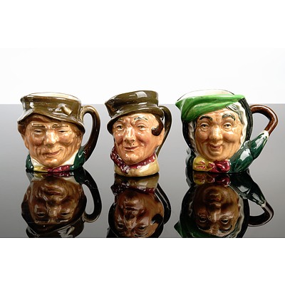 Three Royal Doulton Miniature Toby Jugs - Sairy Gamp, Paddy and Sam Weller