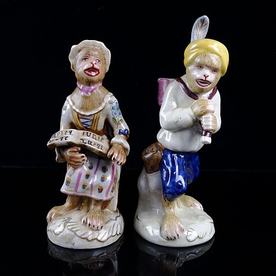 Two Vintage Pottery Musician Monkey Figurines