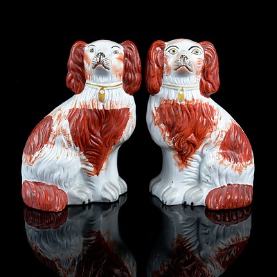 Pair of Staffordshire Red and White Mantle Dogs