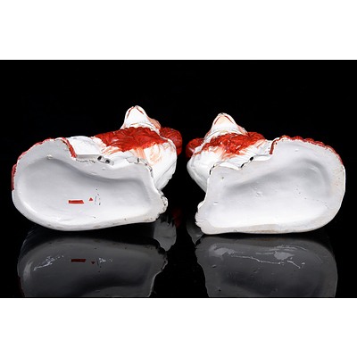 Pair of Staffordshire Red and White Mantle Dogs