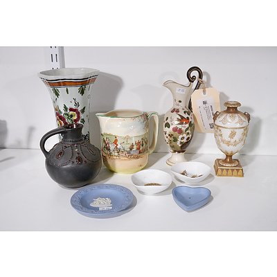 Various Porcelain Vases, Jugs and Dishes including Delft, Wedgwood and Royal Doulton