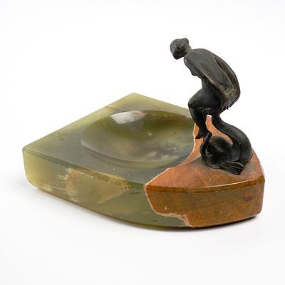 Art Deco French Bronze Figure Seated on a Dolphin on Onyx Base, Circa 1930s