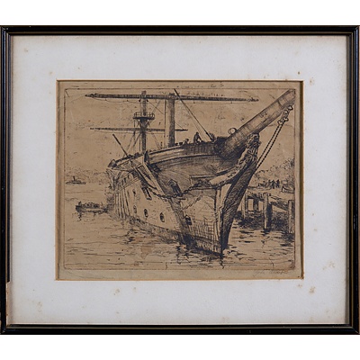 John Allcot (1888-1973), Untitled (Ship at Dock), Etching