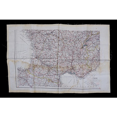 Vintage Paratroopers Double Sided Map of Mediterranean Areas Printed on Silk