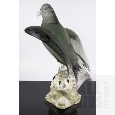Magnificent Large Art Glass Sculpture of an Eagle, Signed Indistinctly (Likely French or Italian)