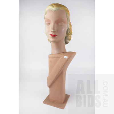 Art Deco Painted Plaster Female Mannequin Head, Circa 1940s
