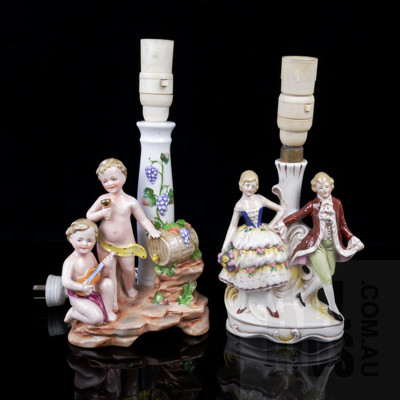 Two Vintage German Porcelain Figural Lamps