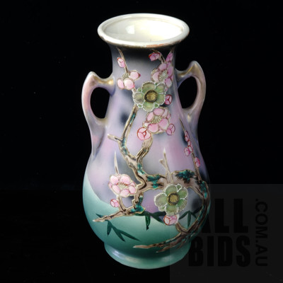20th Century Royal Nippon Nishiki Hand Painted Vase with Encrusted Flowers