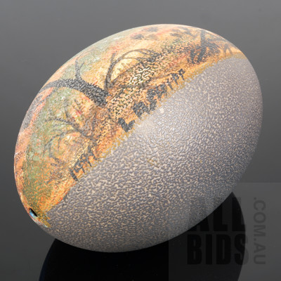 Hand Painted Emu Egg Depicting Australian Landscape -Dated 1991 and Signed Indistinctly Lower Left