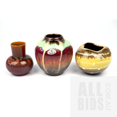 Three Small German Vases, Including Keramik with Original Label
