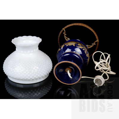 Italian Florentine Cobalt Blue and Gilt Porcelain Table Lamp with Milk Glass Shade
