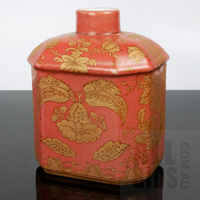Antique Chinese Wong Lee Hand Painted Tea Caddy With Red and Gilt Ground