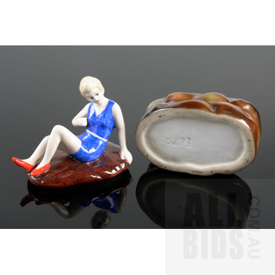 Art Deco German Porcelain 'Bathing Beauty' Trinket Box