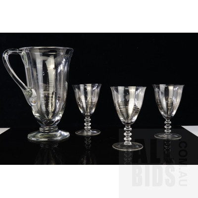 Vintage Glass Soda Set with Large Pitcher and Three Goblets