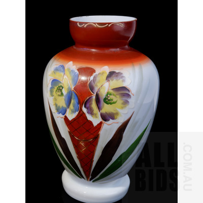 Victorian Hand Painted Milk Glass Mantel Vase